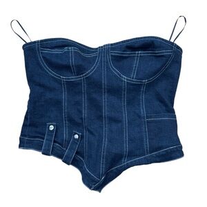 Superdown Dark Blue Denim Corset Top